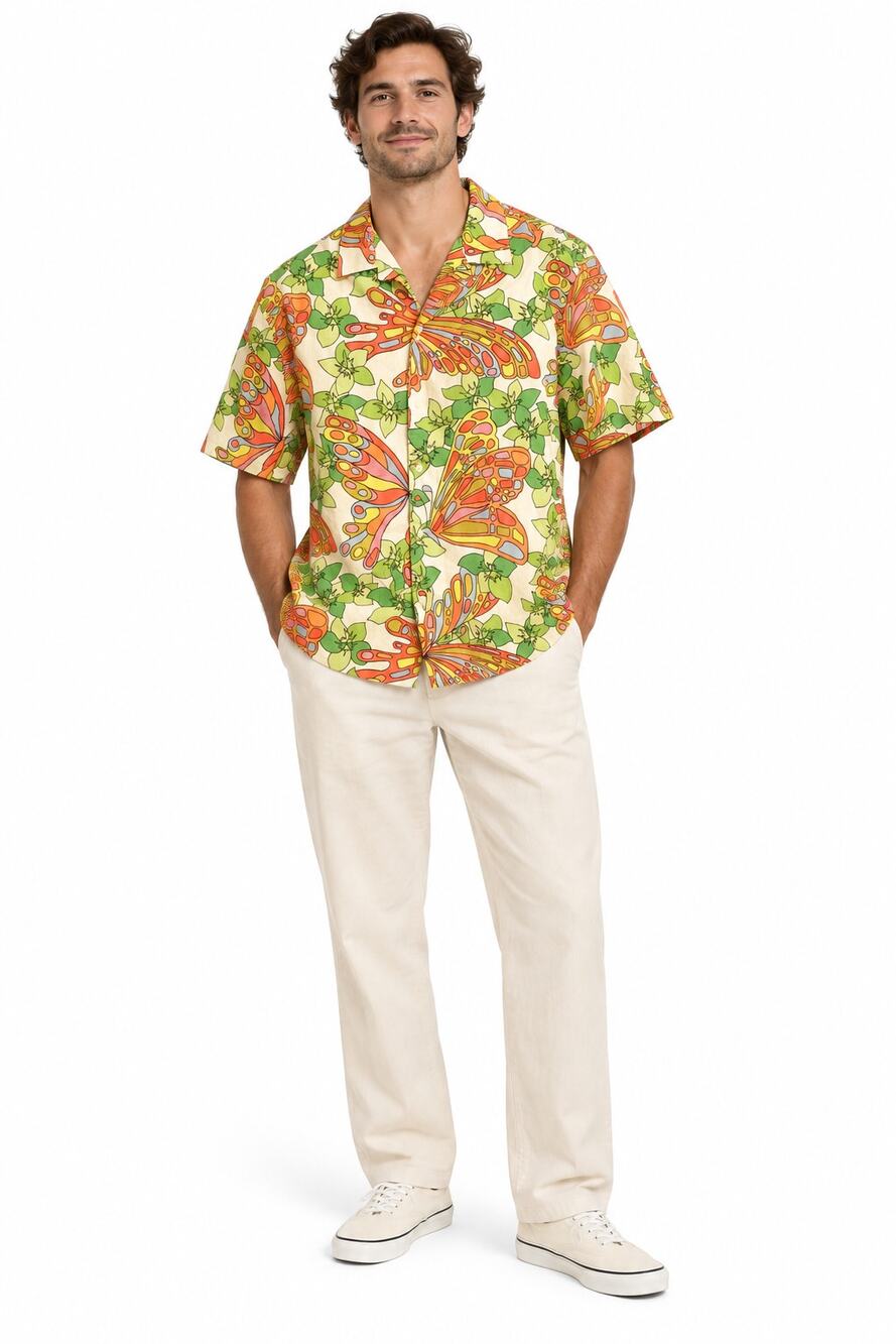 Mr Turk 2XL Butterfly Print Shirt Cotton Retro Psychedelic 50" Chest